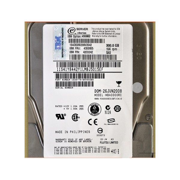 Disque Dur  Ibm SAS 3.5 15Krpm 300 Gb : 43X0802