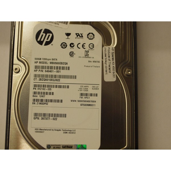 Disque Dur Hp SATA 3.5 7.2rpm 500 Gb 459319-001