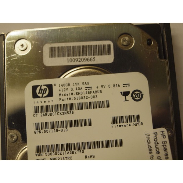 Disque Dur Hp SAS 2.5 15Krpm 146 Gb 518022-002