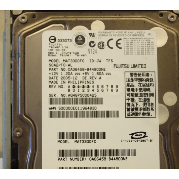 Hard Drive FUJITSU CA06458-B44800NE FIBRE 3.5" 300 Gigas 10 Krpm