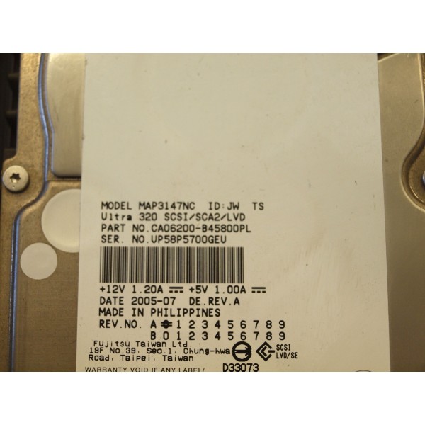 Disco Duro FUJITSU CA06200-B45800PL SCSI 3.5" 146 Gigas 10 Krpm