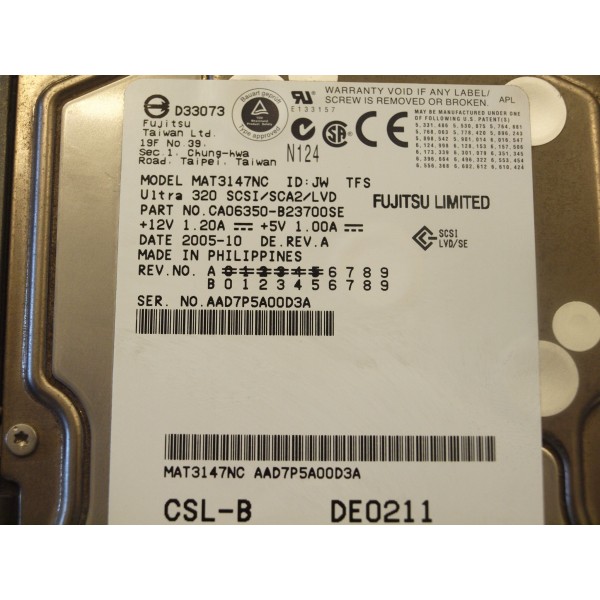 Disque Dur  Fujitsu SCSI 3.5 10Krpm 146 Gb S26361-H854-V100