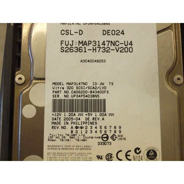 Hard Drive FUJITSU S26361-H732-V200 SCSI 3.5" 146 Gigas 10 Krpm