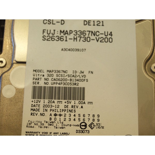 Hard Drive FUJITSU S26361-H730-V200 SCSI 3.5" 36 Gigas 10 Krpm