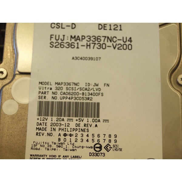 Hard Drive FUJITSU MAP3367NC SCSI 3.5" 36 Gigas 10 Krpm