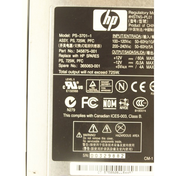 Fuente de Alimentacion HP 345875-001 para Proliant ML350