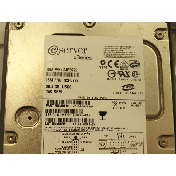 Hard Drive IBM 24P3729 SCSI 3.5" 36 Gigas 15 Krpm